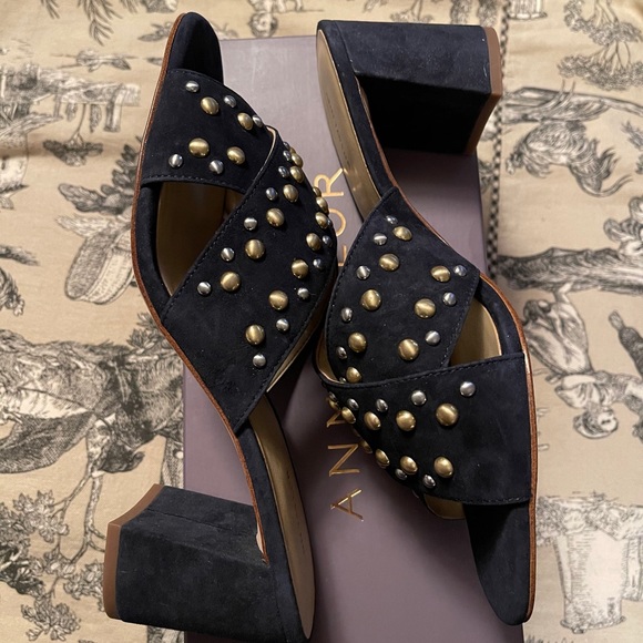Ann Taylor SUEDE STUDDED SANDALS Block Heel 467428 - Picture 6 of 11